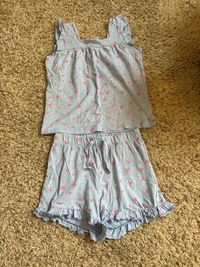 Girls' Light Blue Heart Print Pajama Set - Pink Hearts Name It Denmark organic